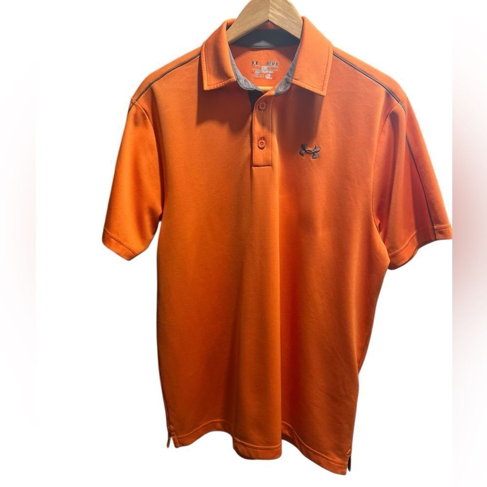 Under Armour HeatGear Loose Fit Polo Shirt Orange Gray Collar Men’s Medium